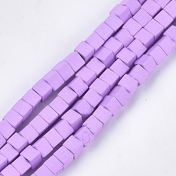 Spray Painted Non-magnetic Synthetic Hematite Beads Strands, Cube, Lilac, 4x4x4mm, Hole: 0.8mm, about 94~100pcs/strand, 15.5 inch~16.3 inch