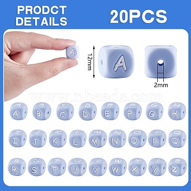 20Pcs Blue Cube Letter Silicone Beads 12x12x12mm Square Dice Alphabet Beads with 2mm Hole Spacer Loose Letter Beads for Bracelet Necklace Jewelry Making(JX434X)-2