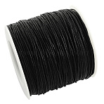 Umweltfreundliche gewachste Baumwollfadenschn&uuml;re, Makramee Perlenschn&uuml;re, f&uuml;r die Herstellung von Armbandkettenschmuck, Schwarz, 1 mm, ca. 100 Yards / Rolle(YC-R008-1.0mm-332)