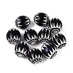 Handmade Millefiori Glass Barrel Beads, Chevron Beads, Single Flower Design, Black, 18~21x16~18mm, Hole: 2~4.5mm(LA-N002-17A)