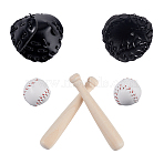 Dollhouse Miniature Ornaments, including Wooden Baseball Bat, PU Leather Baseball and Baseball Glove, Black, 23mm(DIY-WH0622-500A)