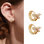 1 Pair Brass Crystal Rhinestone Hoop Earrings, Bowknot, Golden, 11.5x15x2~8mm(EJEW-LP0009-16G)