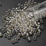 TOHO 3/0 Round Beads, Japanese Seed Beads, (21) Silver-Lined Transparent Crystal Clear, 5.5mm, Hole: 1.9mm, about 300pcs/50g(SEED-XTR03-0021)