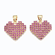 Brass Micro Pave Orchid Cubic Zirconia Pendants, Cadmium Free & Nickel Free & Lead Free, Heart, Real 16K Gold Plated, 17.5x18x2.5mm, Hole: 4x3.5mm(ZIRC-S067-045-NR)