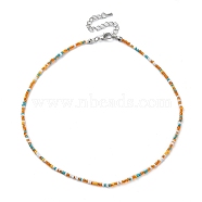 Glass Beaded Necklace, with Alloy Clasps, Orange, 16.10 inch(40.9cm)(NJEW-Z029-05G)