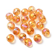 Full Rainbow Plated Glass Beads, Faceted Round, Orange, 10x9mm, Hole: 1.5mm(EGLA-P059-02B-FR02)