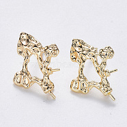 Brass Stud Earring Findings, with Loop, Nickel Free, Real 18K Gold Plated, Bumpy, 21x16mm, Hole: 1mm, Pin: 0.8mm(KK-T049-06G-NF)