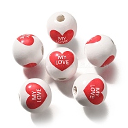 Valentine's Day Element Printed Wood Beads, Round, WhiteSmoke, 16mm, Hole: 4mm(WOOD-R002-01-35)