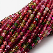 Faceted Natural Agate Round Beads Strands, Dyed, Colorful, 4mm, Hole: 1mm, about 92pcs/strand, 14.1 inch(X-G-E318D-4mm-02)