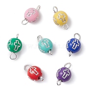 7Pcs 7 Colors Plating Acrylic Connector Charms, with Iron Findings, Round Links with Cross, Silver Color Plated, Mixed Color, 13.5x7.5mm, Hole: 1.4~2.5mm, 1pc/color(PALLOY-JF02895)