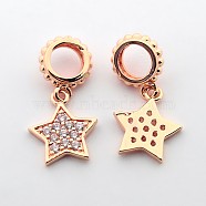 Brass Micro Pave Cubic Zirconia Star Pendants, Cadmium Free & Nickel Free & Lead Free, Real Rose Gold Plated, 19mm, Hole: 4mm(ZIRC-N009-02RG)