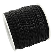 Eco-Friendly Waxed Cotton Thread Cords, Macrame Beading Cords, for Bracelet Necklace Jewelry Making, Black, 1mm, about 100yards/roll(YC-R008-1.0mm-332)