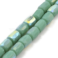 Frosted Imitation Jade Glass Beads Strands, AB Color Plated, Faceted, Column, Medium Sea Green, 8x6mm, Hole: 1.4mm, about 80pcs/strand, 25.04''(63.6cm)(GLAA-P058-07B-11)