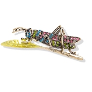 Grasshopper Antique Silver Alloy Rhinestone Brooches, Colorful, 20x65mm(PW-WG9CCBB-04)