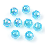 Transparent Acrylic Beads, AB Colors Plated, Round, Deep Sky Blue, 8mm, Hole: 2mm, about 2100pcs/500g(MACR-T046-01D-09)