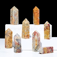 Natural Crazy Agate Pointed Prism Bar Home Display Decoration, Healing Stone Wands, for Reiki Chakra Meditation Therapy Decos, Faceted Bullet, 17~20x20~25mm(G-PW0007-106)