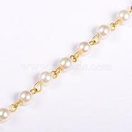 Handmade Glass Pearl Beaded Chains for Necklaces/Bracelets Making, with Iron Eye Pin, Unwelded, Golden, 39.3 inch, about 77pcs/strand(AJEW-PH00656-02)