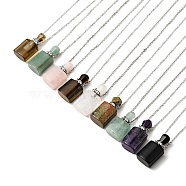 Openable Natural & Synthetic Mixed Stone Perfume Bottle Pendant Necklaces for Women, 304 Stainless Steel Cable Chain Necklaces, Stainless Steel Color, 18.74 inch(47.6cm)(NJEW-F296-01P)