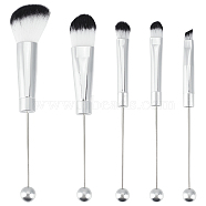 Beadable Makeup Brushes Set, Artificial Fiber Cosmetic Brushes Bristles, with Alloy Handle, Platinum, 12.4~15.6x1~3.3x1~1.4cm, 5pcs/set(MRMJ-WH0086-44P)