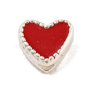Heart Shape Silver 925 Sterling Silver Beads, with Enamel, with S925 Stamp, Red, 5.5x6.5x4mm, Hole: 1.2mm(STER-A031-02D)