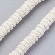 Natural Lava Rock Beads Strands, Dyed, Flat Round, White, 8~8.5x3~4mm, Hole: 2mm, about 62 pcs/Strand, 7.87 inch(20 cm)(G-F671-02A-01)