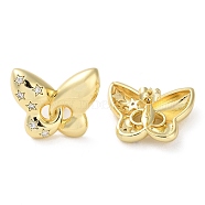 Butterfly with Star Rack Plating Brass Micro Pave Clear Cubic Zirconia Stud Earrings for Women, Long-Lasting Plated, Lead Free & Cadmium Free, Real 18K Gold Plated, 19.5x23.5mm(EJEW-A045-06G)