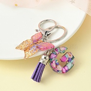 Resin Letter & Acrylic Butterfly Charms Keychain, Tassel Pendant Keychain with Alloy Keychain Clasp, Letter G, 9cm(KEYC-YW00001-07)