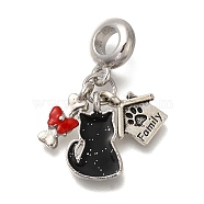 Rack Plating Alloy Red & Black Enamel European Dangle Charms, Cat & Bone & Pet House Large Hole Charms, Antique Silver & Platinum, 27mm, Hole: 4.5mm(PALLOY-P307-24P)