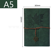 PU Leather Cover 6 Ring Binder Notebooks, Travel Journal, with String, Maple Leaf Pendants & Wood-free Paper, Rectangle, Dark Slate Gray, 237x163mm, A5, about 160 pages/book(SCRA-PW0004-062D-01)