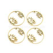 201 Stainless Steel Pendants, Ring with Flower, Real 18K Gold Plated, 25x1.5mm, Hole: 1.2mm(X-STAS-S119-149G)