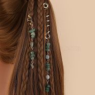 Alloy Dreadlocks Beads, Green Aventurine Braiding Hair Pendants Decoration Clips, 85~140x10mm, 2pcs/set(OHAR-PW0003-196C)