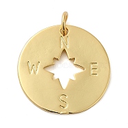 Rack Plating Brass Pendants, Cadmium Free & Lead Free, Long-Lasting Plated, Compass Charms, Real 18K Gold Plated, 20x1mm, Hole: 3.2mm(KK-P241-13G)