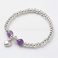 Tibetan Style Alloy Charm Bracelets, with Natural Amethyst Beads, 2-1/4 inch(55mm)(BJEW-JB02647-06)