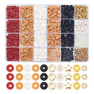 DIY Jewelry Making Finding Kit, Including Polymer Clay Disc & ABS Plastic Pearl & Iron Rhinestone Spacer & Acrylic & CCB Plastic Flower Beads, Orange Red, 4~7x4~7x1~4mm, Hole: 1.2~2mm, 3000Pcs/box(DIY-AR0003-59)