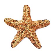 Beach Theme Glitter Cloth Patches, Iron on/Sew On Applique, for Sewing Craft Decoration, Starfish Pattern, 125x125x1mm(PATC-WH0007-07A)