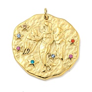 Real 18K Gold Plated PVD Vacuum Plating 304 Stainless Steel Pendants, with Rhinestone and Jump Ring, Flat Round with Constellations Charms, Virgo, 20~21.8x20~21x2~3mm, Hole: 2mm(STAS-L278-003G-06)