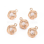 Glass Charms, with Golden Tone Brass Findings, Faceted, Flower, Clear, 13x10.5x6mm, Hole: 1.5mm(GLAA-Q088-014)