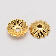 Multi-Petal Brass Bead Cap, Cadmium Free & Nickel Free & Lead Free, Flower, Golden, 6x2mm, Hole: 1mm(KK-E711-097G-NR)