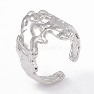 304 Stainless Steel Wide Flower Open Cuff Ring for Women, Stainless Steel Color, Inner Diameter: 17mm(RJEW-G275-05P)