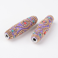 Rice Handmade Indonesia Beads, with Platinum Plated Aluminum Cores, Medium Slate Blue, 60x16mm, Hole: 4mm(IPDL-L002-02A)