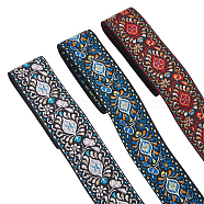5.46M 3 Styles Ethnic Style Embroidery Polyester Ribbons, Jacquard Ribbon, Garment Accessories, Floral Pattern, Mixed Color, 1-7/8 inch(48mm)~2 inch(50mm), 1.82m/style(SRIB-WR0001-03)