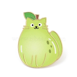 Cat Shape with Pear Enamel Pins, Alloy Lapel Pin Backs for Backpack Clothesack Clothes, Green, 30x24mm(JEWB-I052-02G-05)