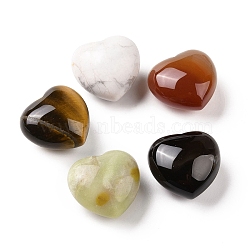 Natural Mixed GemStone, Heart Love Stone, Pocket Palm Stone for Reiki Balancing, 24x25.5x15.5mm(G-P486-02)