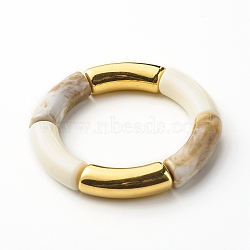 Chunky Curved Tube Beads Stretch Bracelet, CCB Plastic & Acrylic Imitation Gemstone Bracelet, Old Lace, Inner Diameter: 2 inch(5cm)(BJEW-JB06685-03)