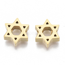 304 Stainless Steel Beads, for Jewish, Star of David, Golden, 8.5x10x3mm, Hole: 2mm(X-STAS-S079-190G)