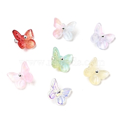 Glass Charms, Butterfly, with Platinum Tone Brass Loop & Glitter Powder, Gradient Color, Mixed Color, 10x11x6mm, Hole: 1.2mm(GLAA-G127-04)