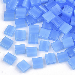 2-Hole Glass Seed Beads, Imitation Jade, Rectangle, Cornflower Blue, 5x4.5~5.5x2~2.5mm, Hole: 0.7mm(SEED-T004-01C-01)