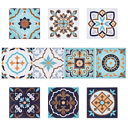 Peel and Stick Tile Stickers, PVC Plastic Self-Adhesive Wall Stickers, Waterproof Backsplash Tile Decals, Square with Mandala Flower Pattern, Easy to Clean, Mixed Color, 101x101x0.4mm, 10pcs/set(DIY-WH0297-49B)