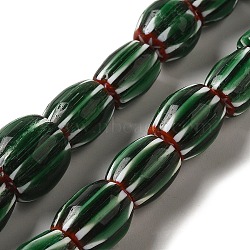 Handmade Lampwork Beads, Rondelle, Dark Green, 9~14x8~13mm, Hole: 2mm, about 53~61pcs/strand, 25~25.98''(63.5~66cm)(LAMP-B023-09A-01)