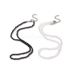 Black & White Couple Choker Necklaces Set, Glass Bicone Beaded Necklaces with 304 Stainless Steel Lobster Claw Clasp & Chain Extender, 15-1/8 inch(38.5cm), 2pcs/set(NJEW-JN04224)